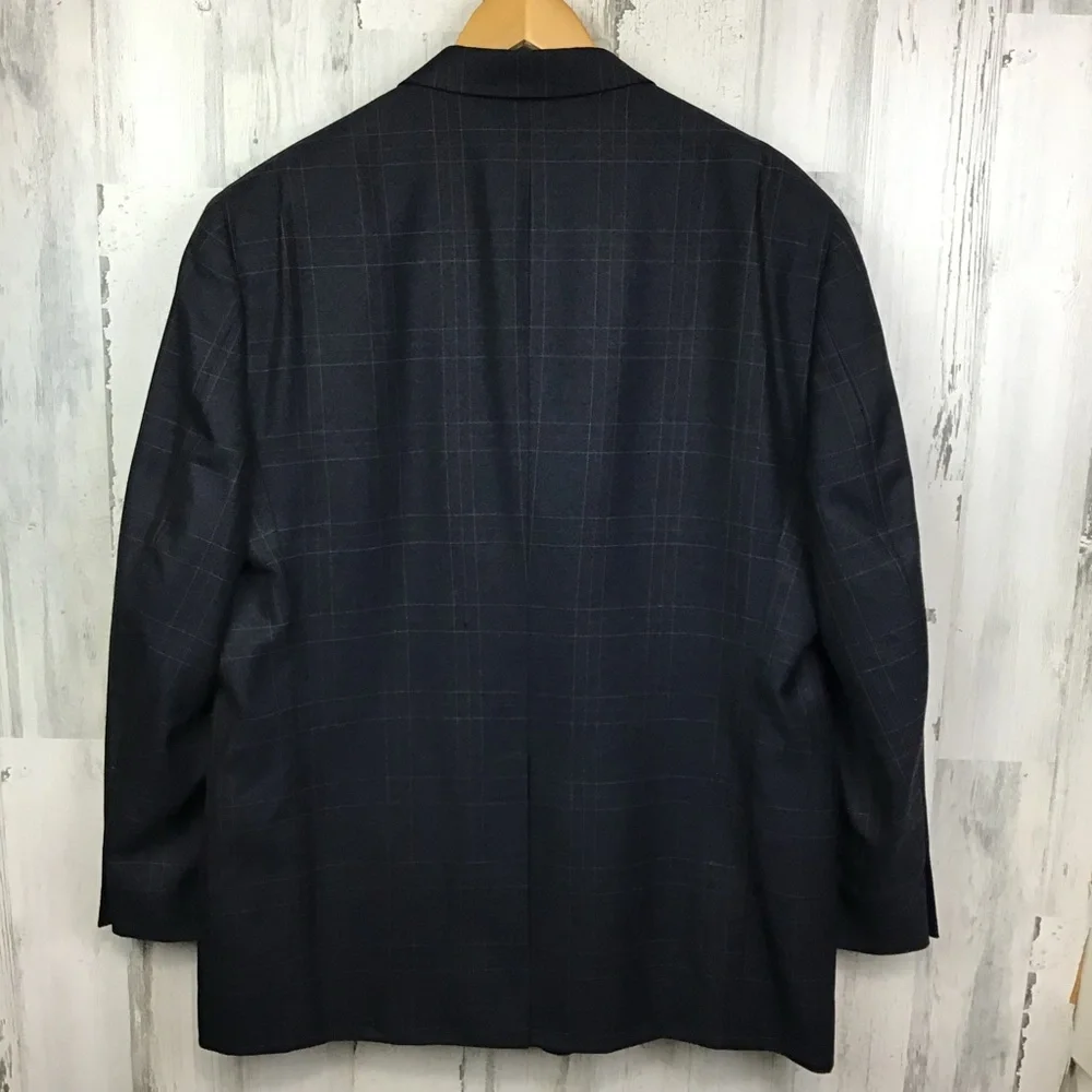Tommy  Hilfiger Men's 46R Blazer Sport Coat Blue Check Silk & Wool vtg -holes